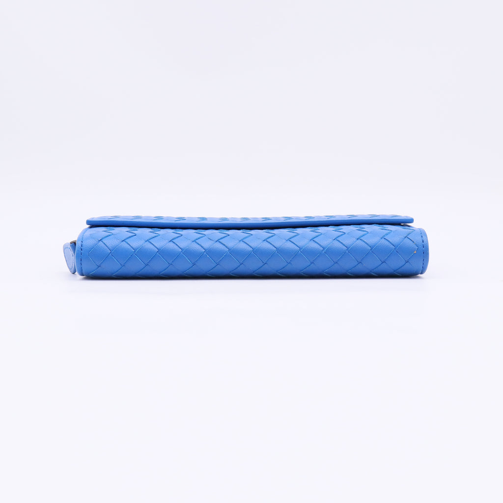 Blue Intrecciato Leather Continental Wallet W22514