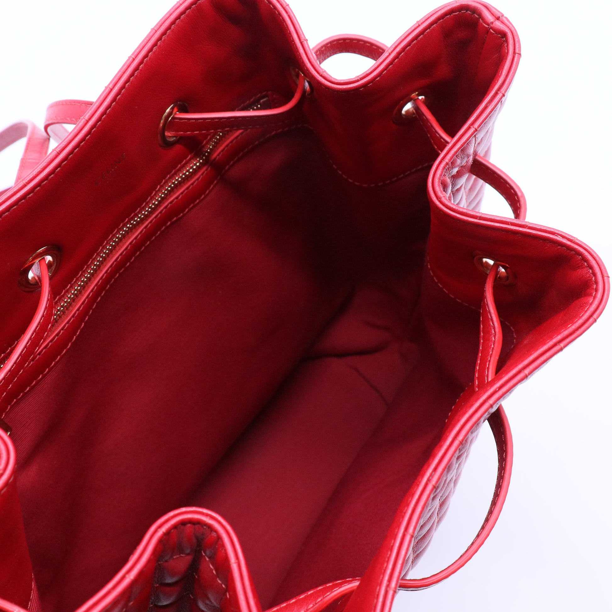 C Charm Bucket Backpack Quilted Leather Small