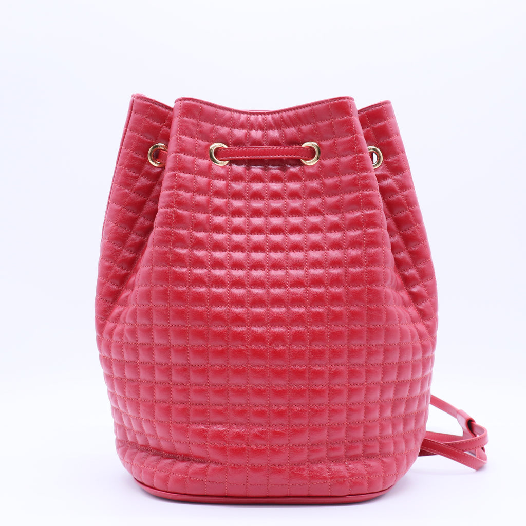 C Charm Bucket Backpack Quilted Leather Small