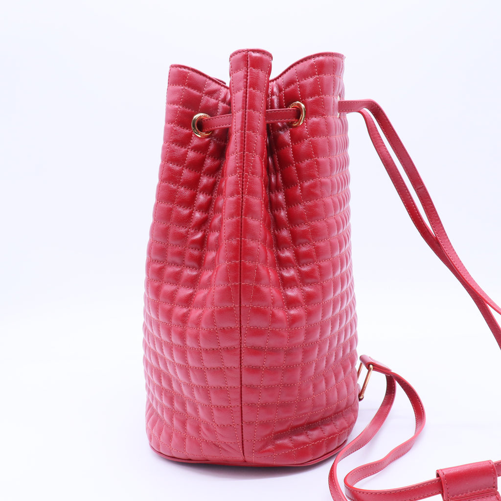 C Charm Bucket Backpack Quilted Leather Small