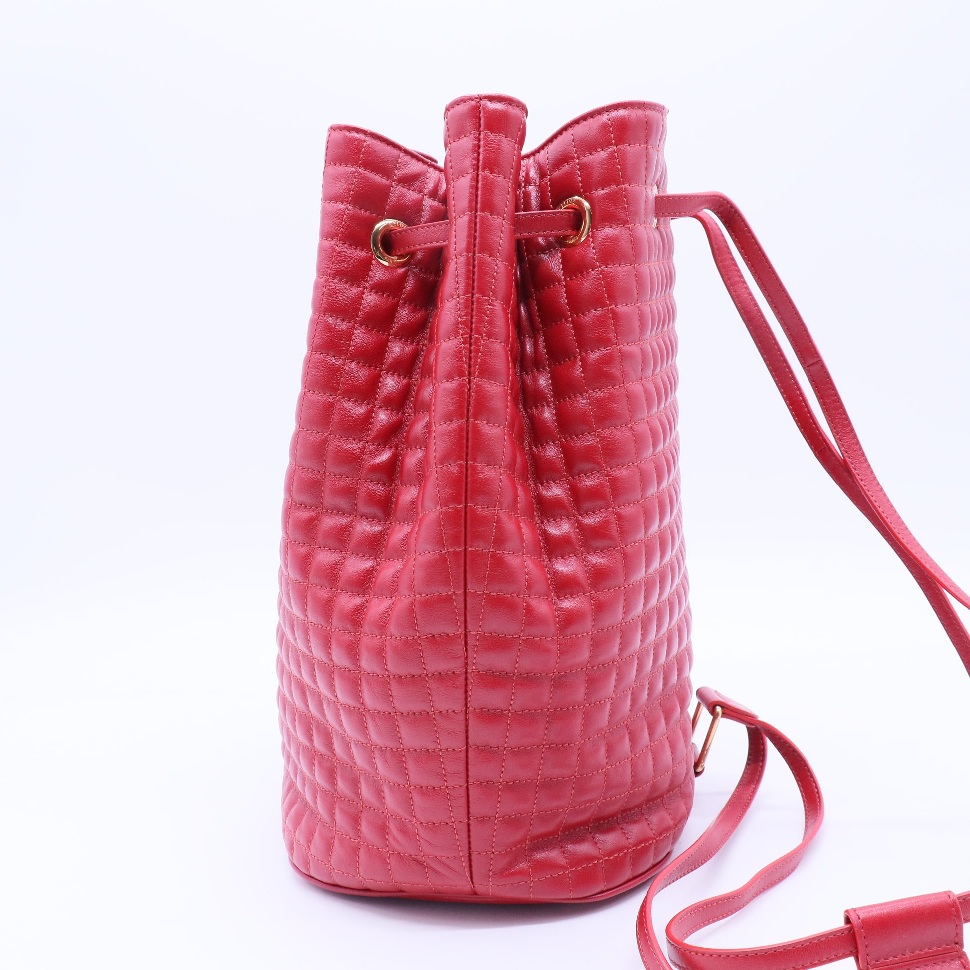 C Charm Bucket Backpack Quilted Leather Small