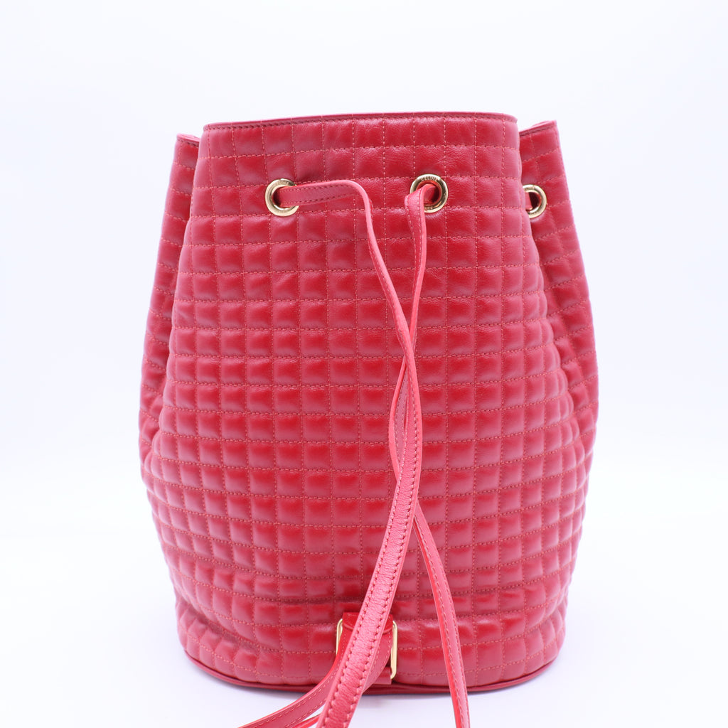 C Charm Bucket Backpack Quilted Leather Small
