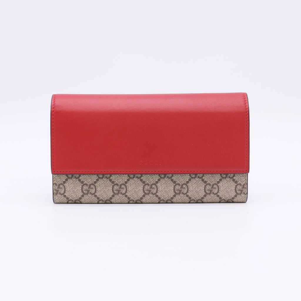Gucci GG Supreme Canvas and Red Leather Continental Flap Wallet W22516