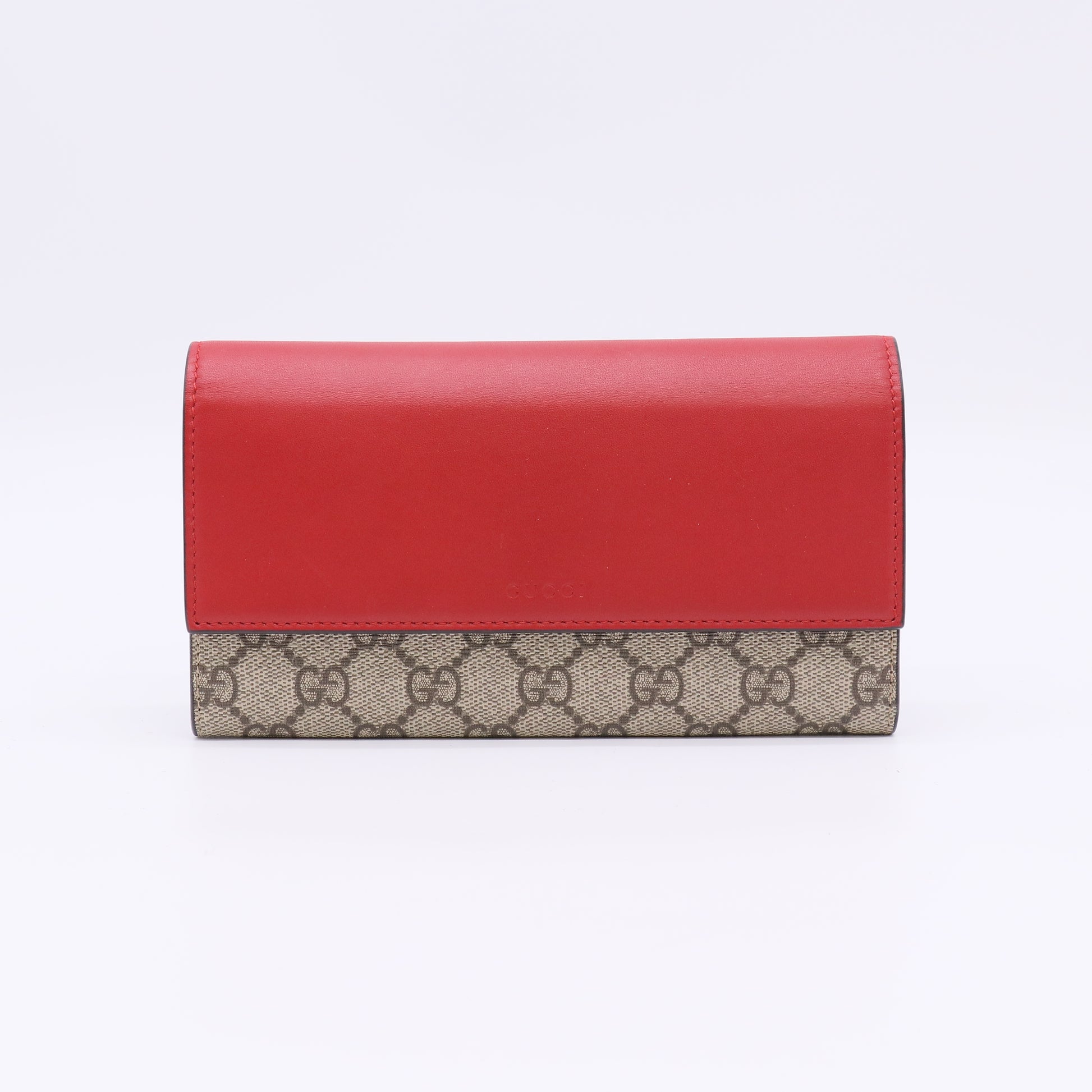 Gucci GG Supreme Canvas and Red Leather Continental Flap Wallet W22516