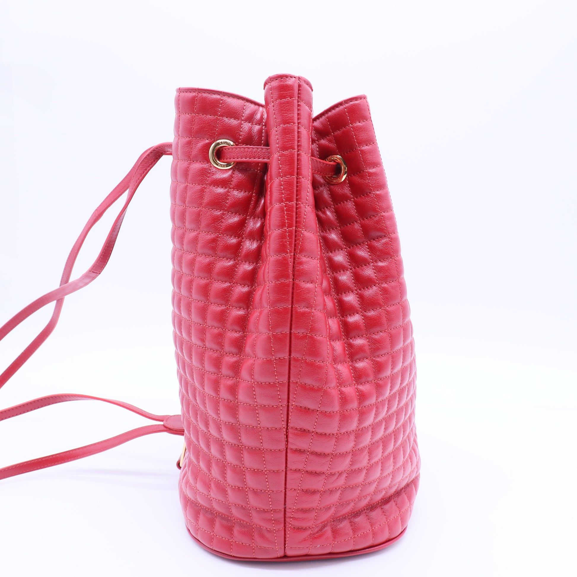 C Charm Bucket Backpack Quilted Leather Small