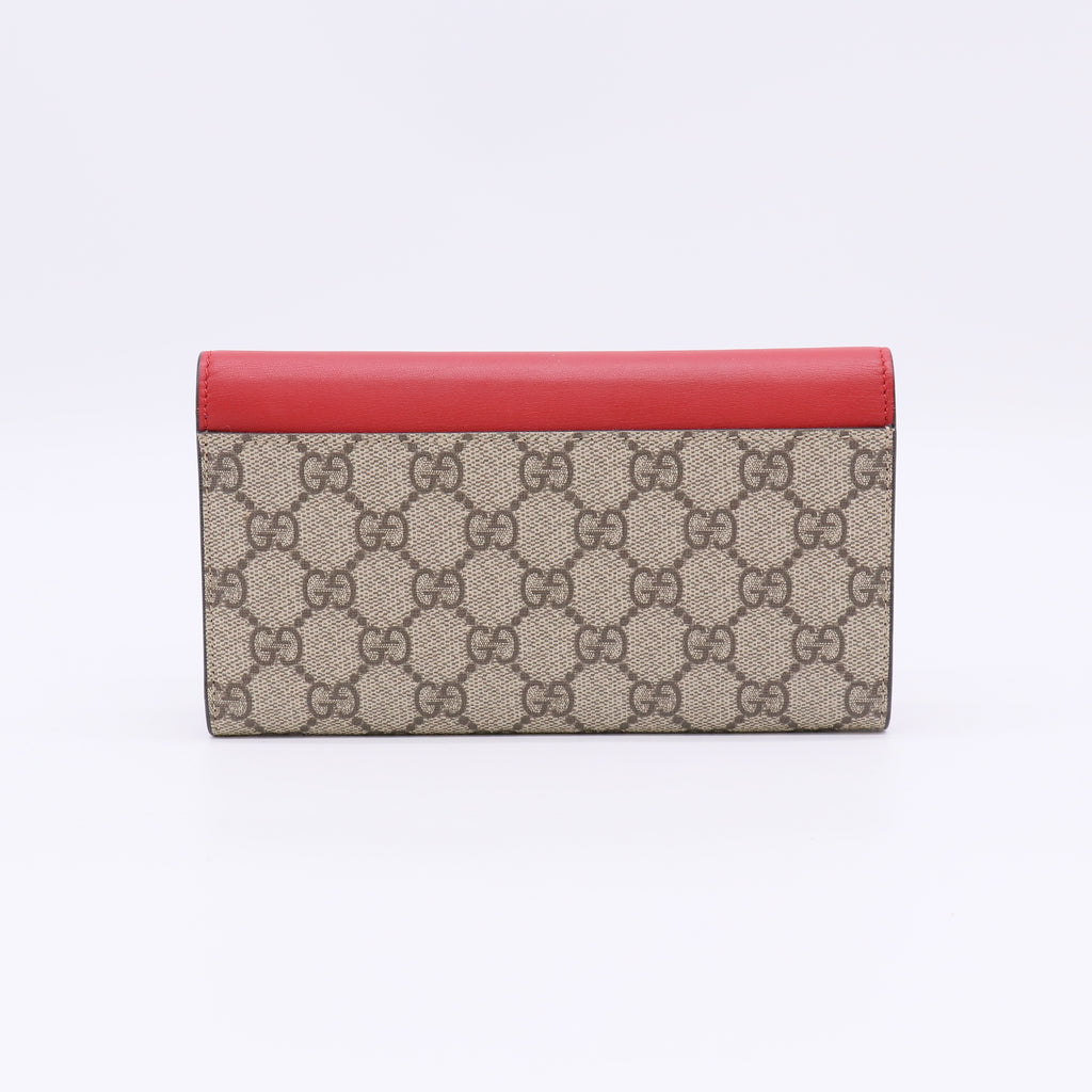 Gucci GG Supreme Canvas and Red Leather Continental Flap Wallet W22516