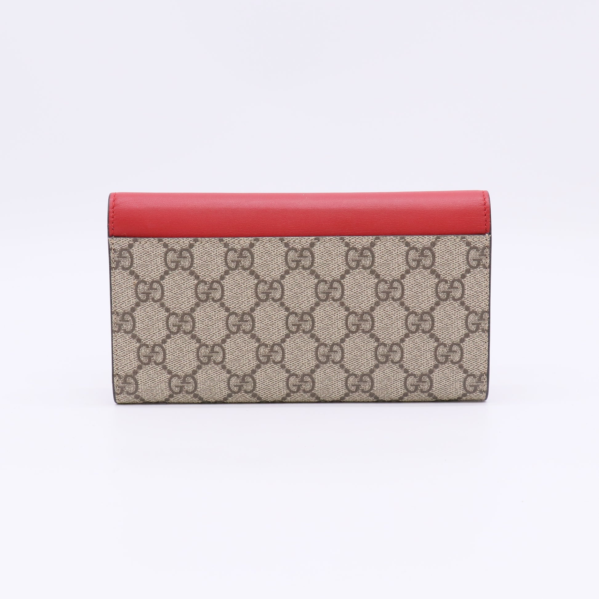 Gucci GG Supreme Canvas and Red Leather Continental Flap Wallet W22516