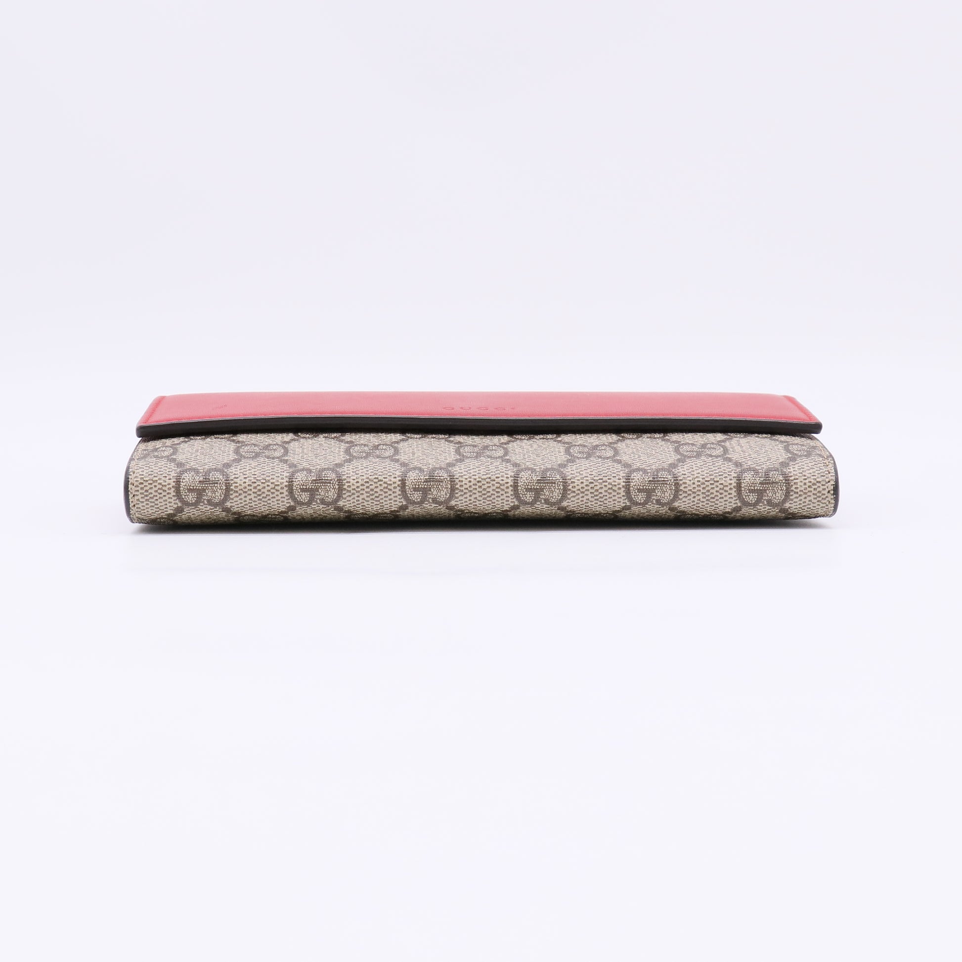 Gucci GG Supreme Canvas and Red Leather Continental Flap Wallet W22516