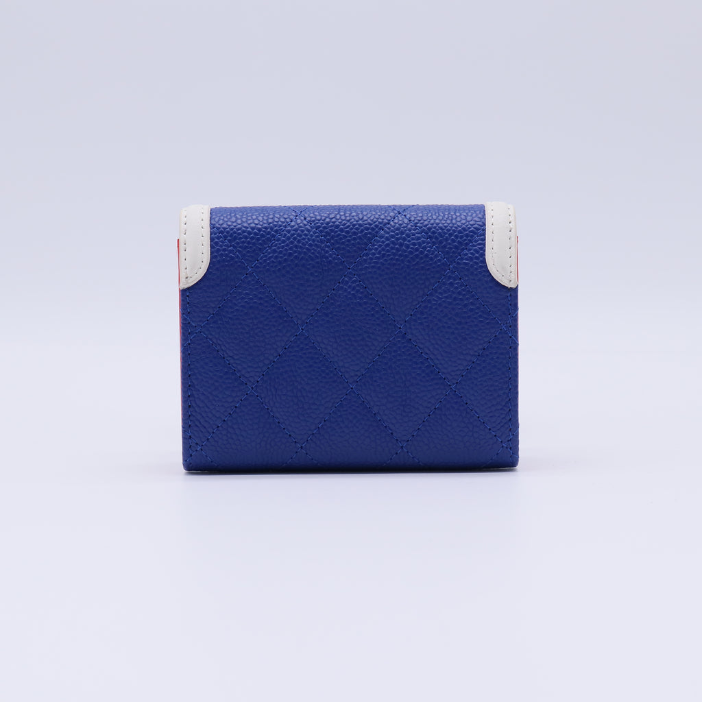 Chanel CC Filigree Caviar Small Trifold Wallet Blue/White W21373