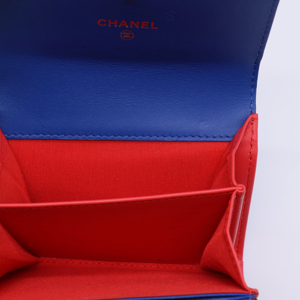 Chanel CC Filigree Caviar Small Trifold Wallet Blue/White W21373