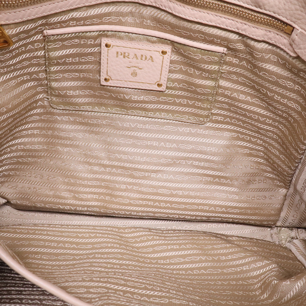 Beige Vitello Daino Leather Side Zip Tote B20742