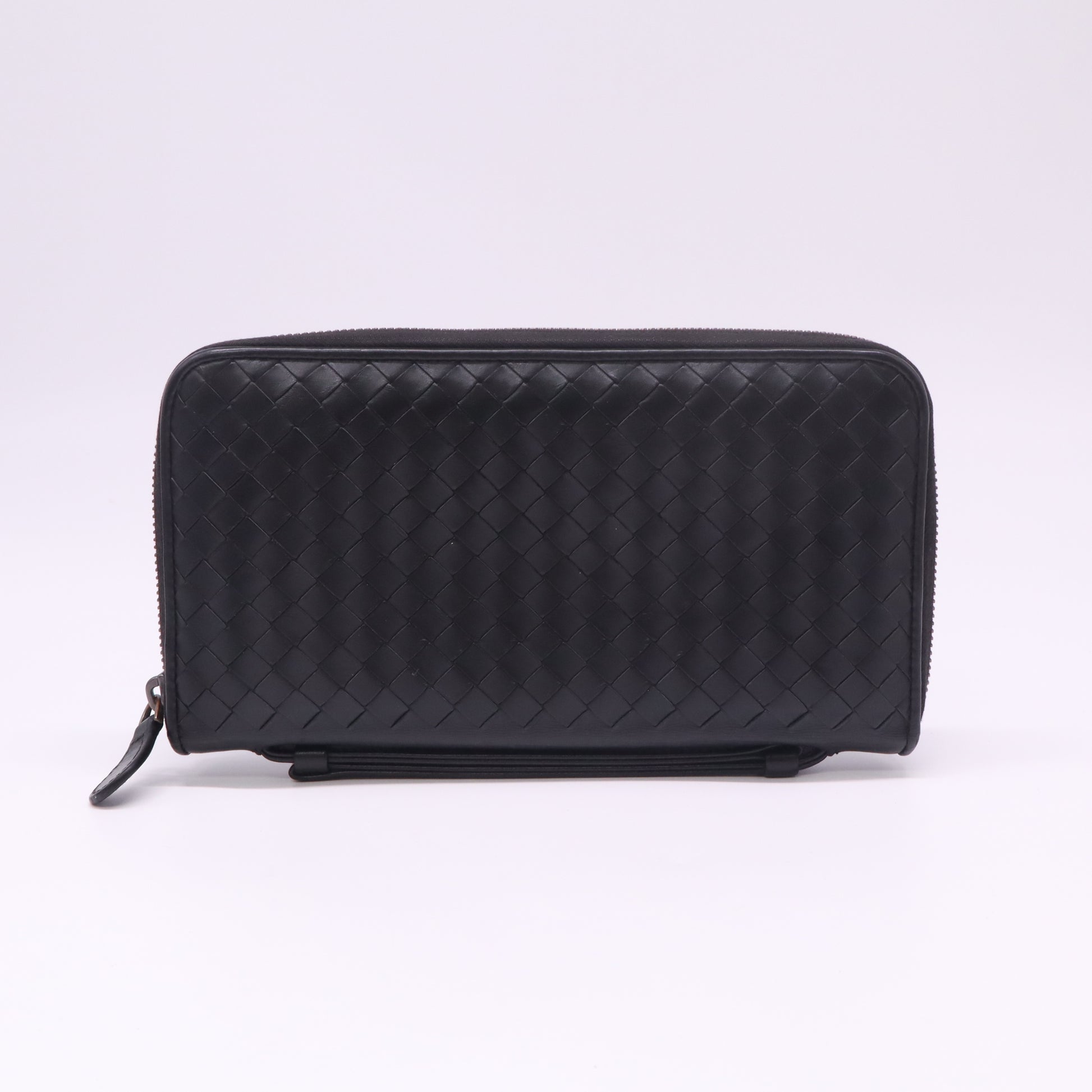 Black Intrecciato Woven Nappa Leather Zip Around Wallet W22412