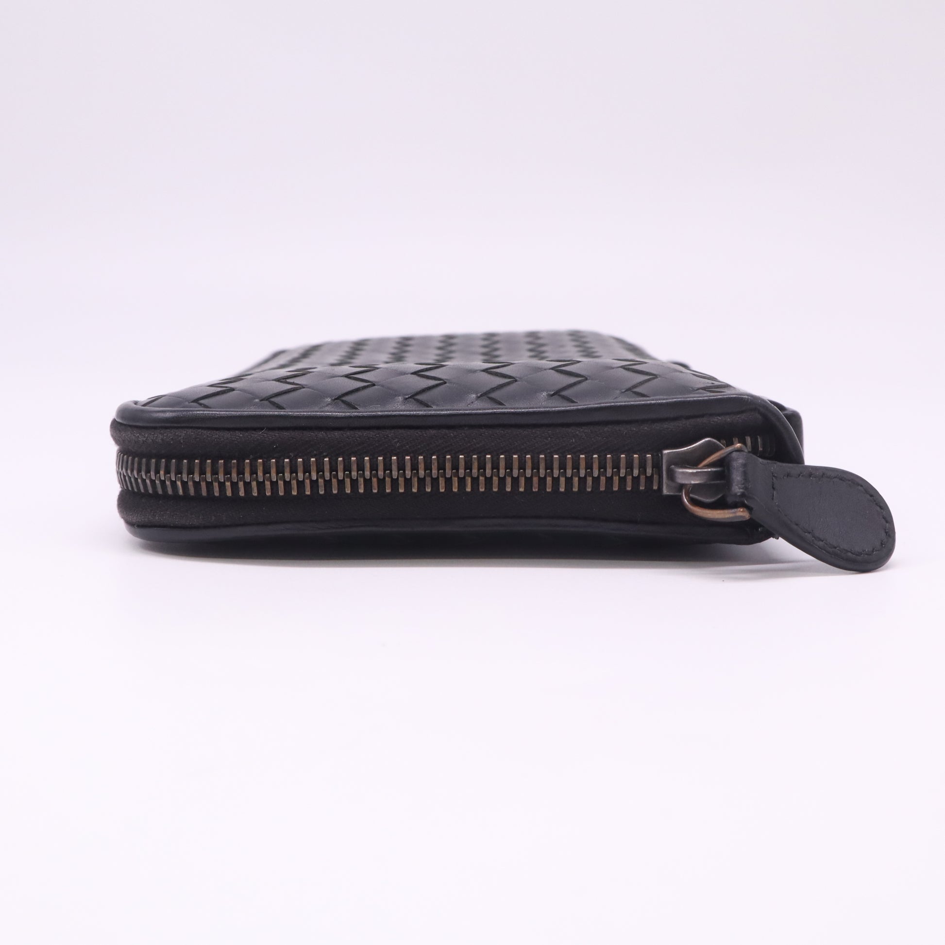 Black Intrecciato Woven Nappa Leather Zip Around Wallet W22412