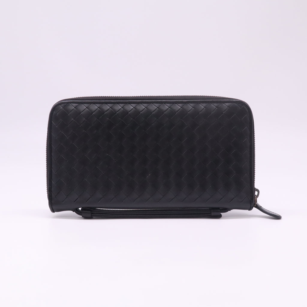 Black Intrecciato Woven Nappa Leather Zip Around Wallet W22412
