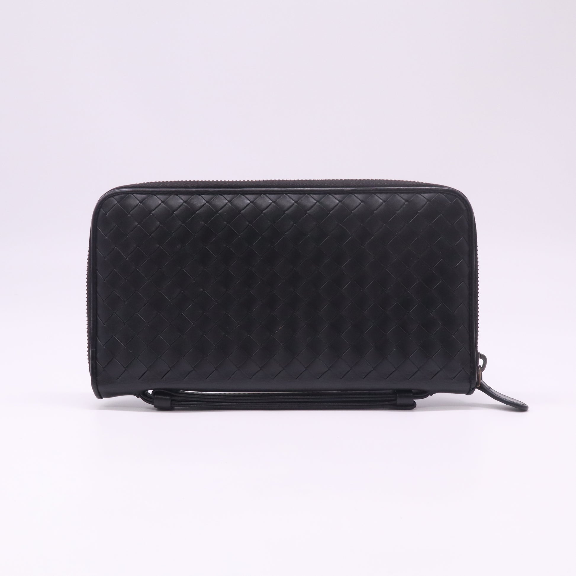 Black Intrecciato Woven Nappa Leather Zip Around Wallet W22412