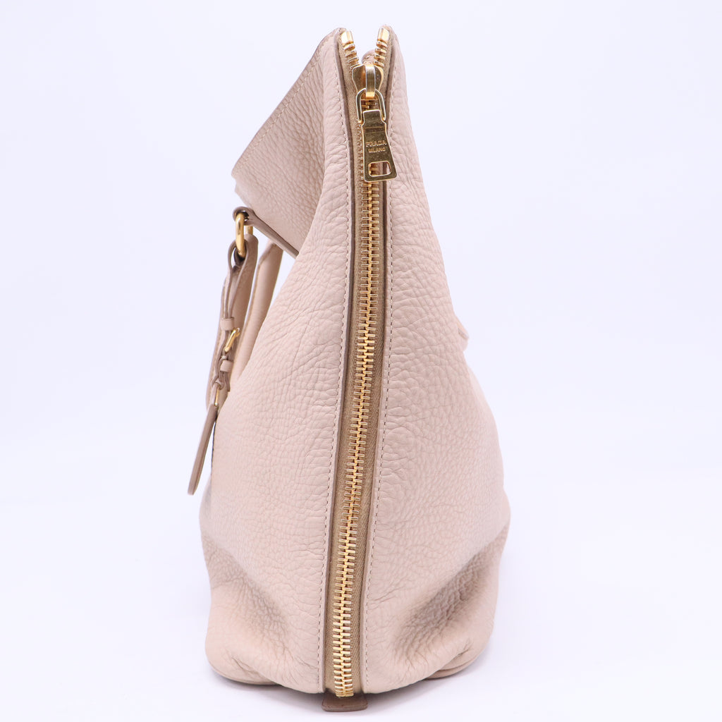 Beige Vitello Daino Leather Side Zip Tote B20742