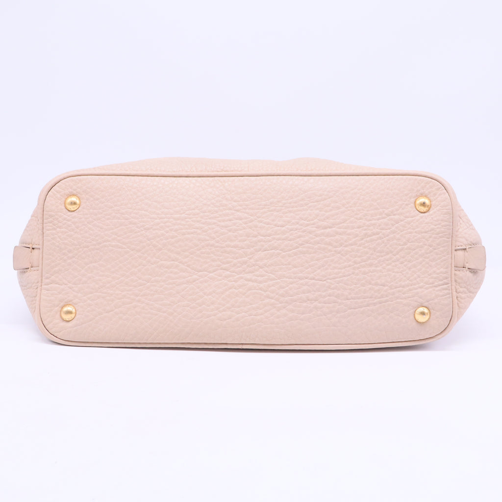 Beige Vitello Daino Leather Side Zip Tote B20742