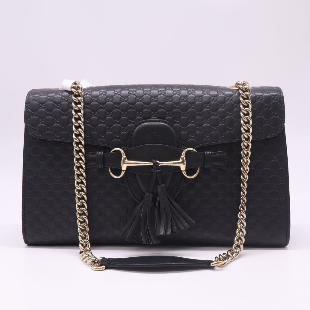 Black Guccissima Leather Medium Emily Chain Shoulder Bag B23098