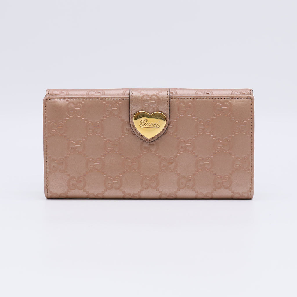 Metallic Rose Gold Guccissima Leather Flap Continental Wallet W22434