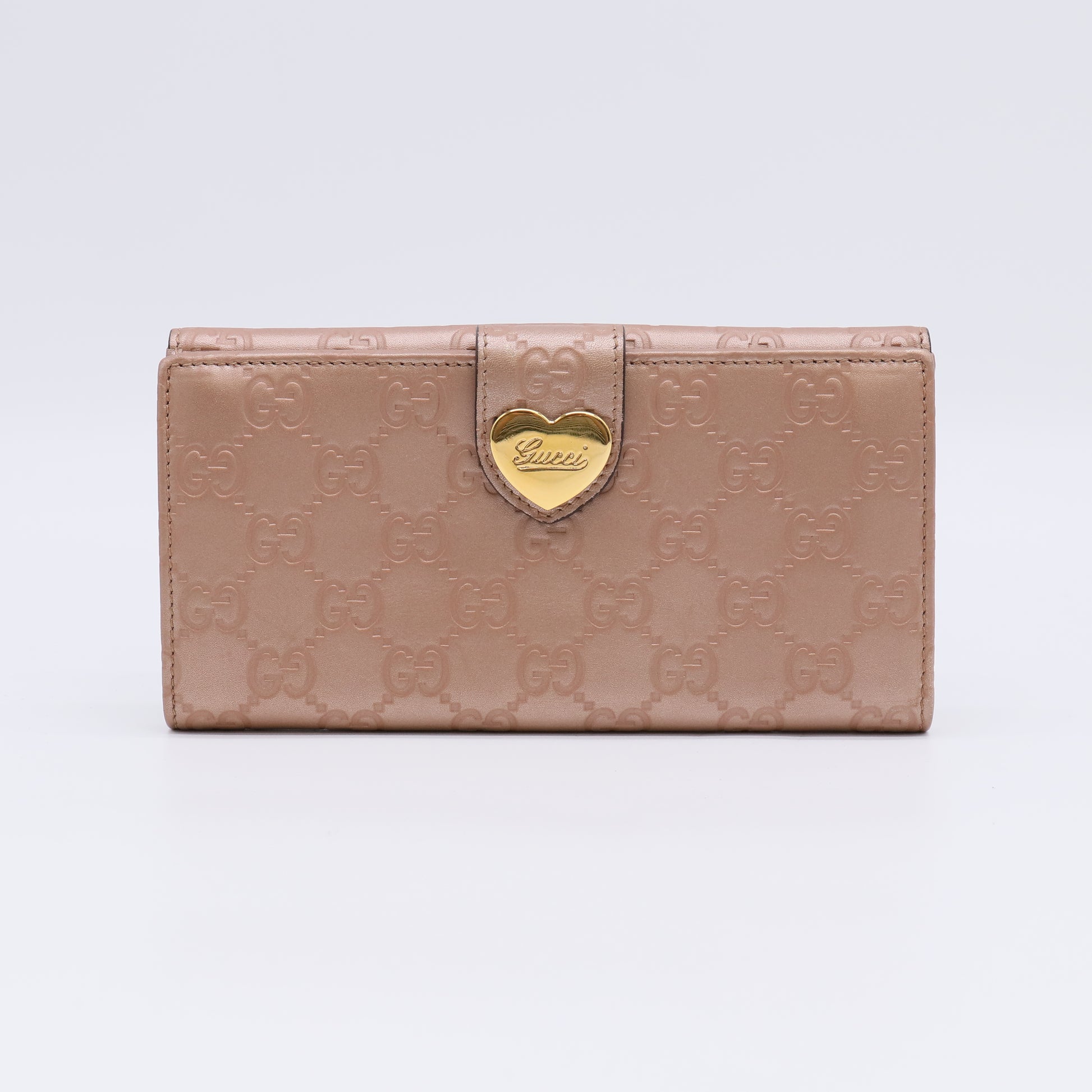 Metallic Rose Gold Guccissima Leather Flap Continental Wallet W22434