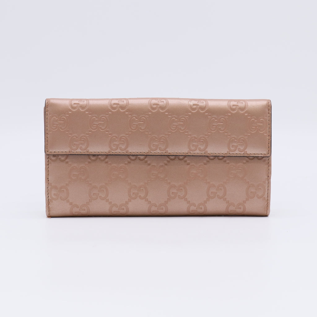Metallic Rose Gold Guccissima Leather Flap Continental Wallet W22434