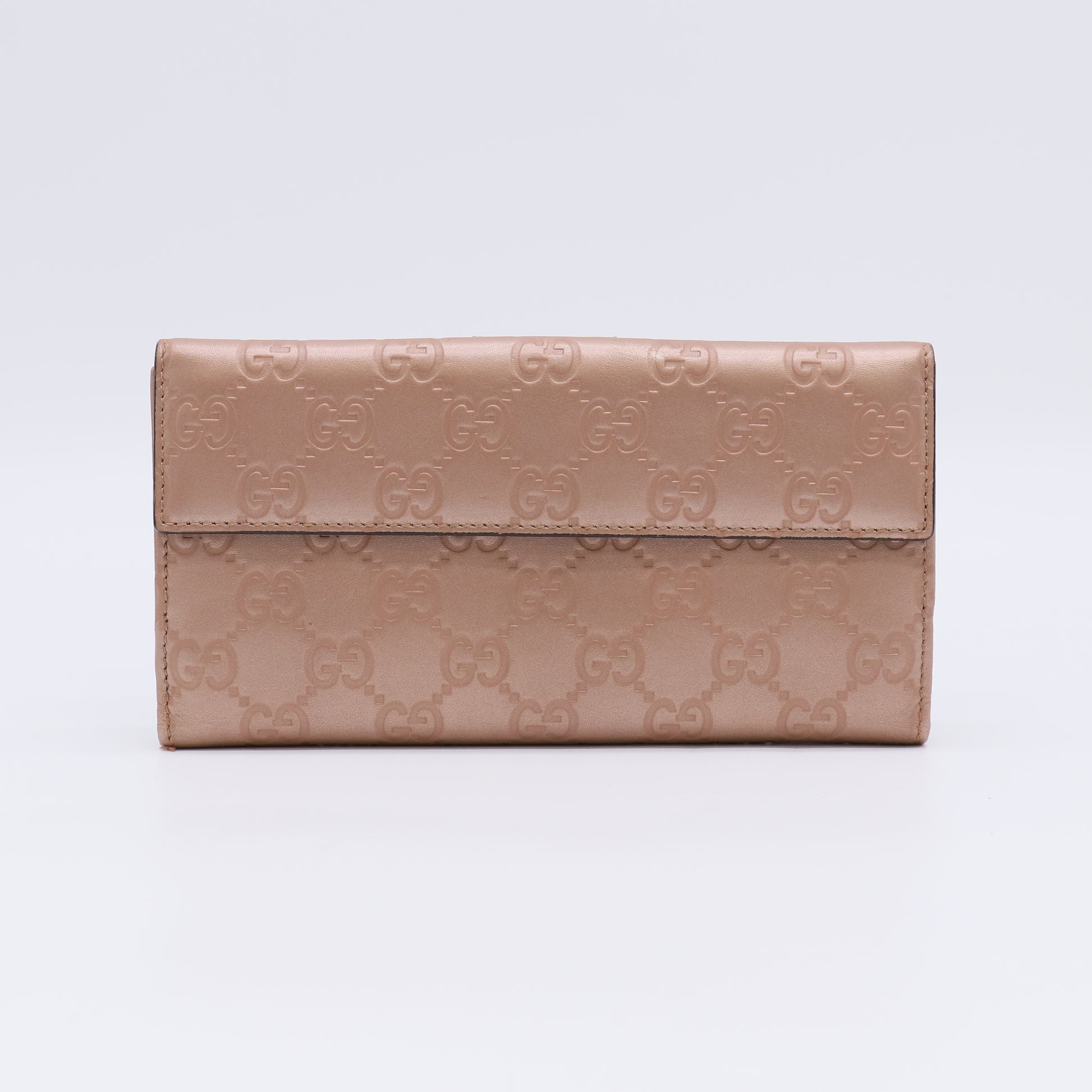 Metallic Rose Gold Guccissima Leather Flap Continental Wallet W22434