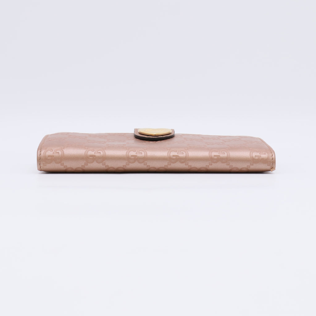 Metallic Rose Gold Guccissima Leather Flap Continental Wallet W22434