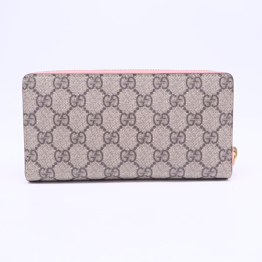 GG Supreme Monogram Embroidered Face Zip Around Wallet Pink W20754