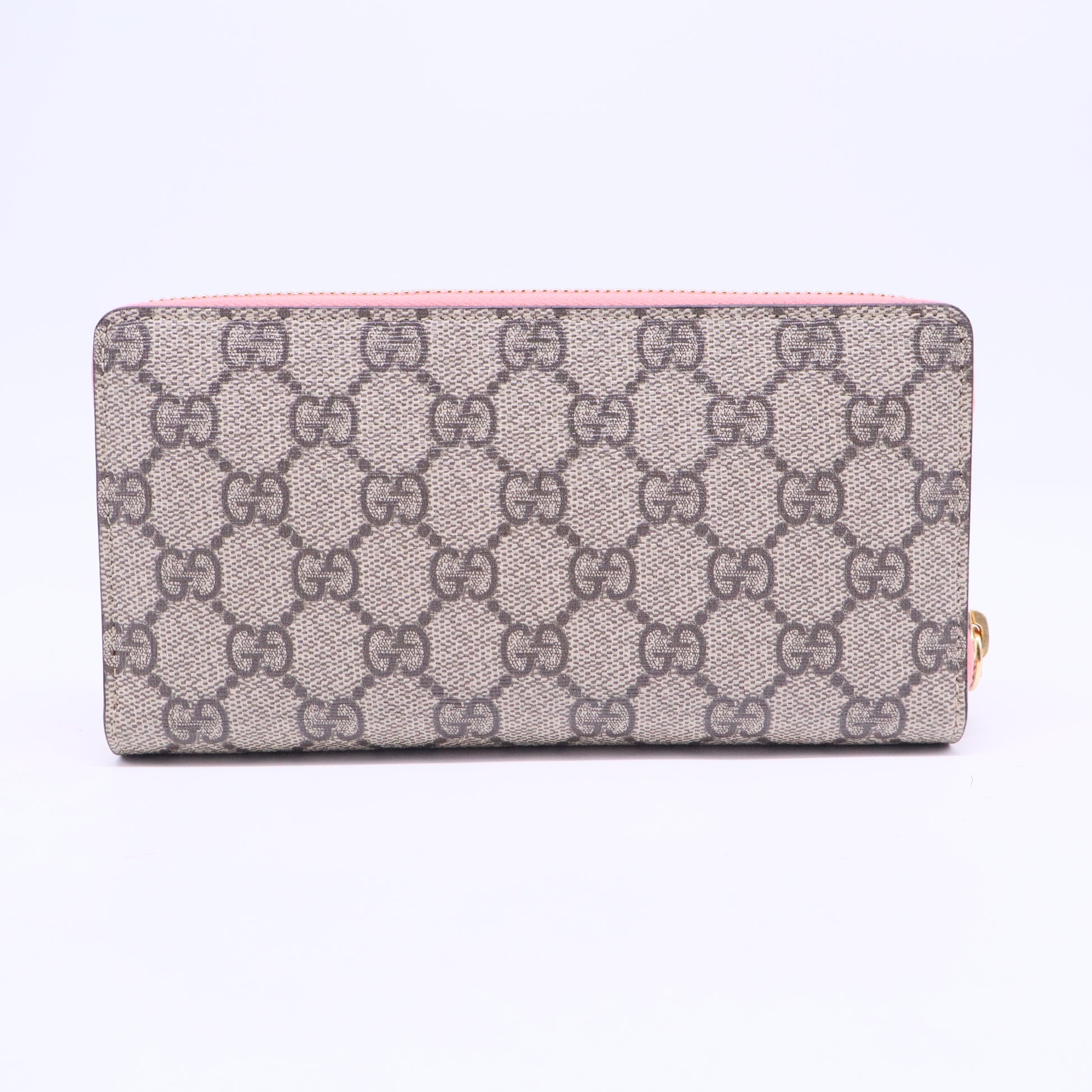 GG Supreme Monogram Embroidered Face Zip Around Wallet Pink W20754