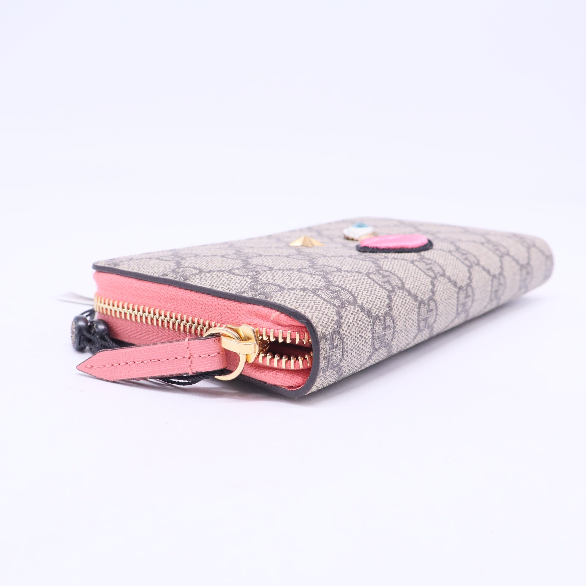 GG Supreme Monogram Embroidered Face Zip Around Wallet Pink W20754