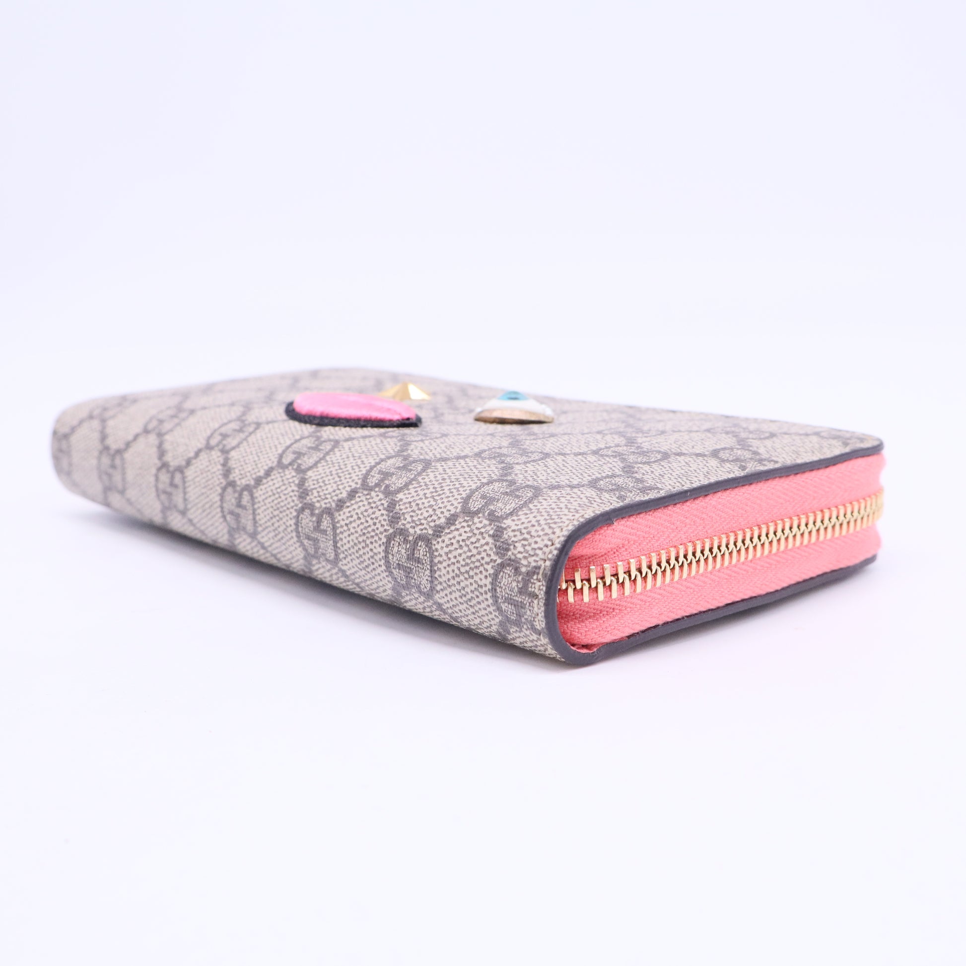 GG Supreme Monogram Embroidered Face Zip Around Wallet Pink W20754