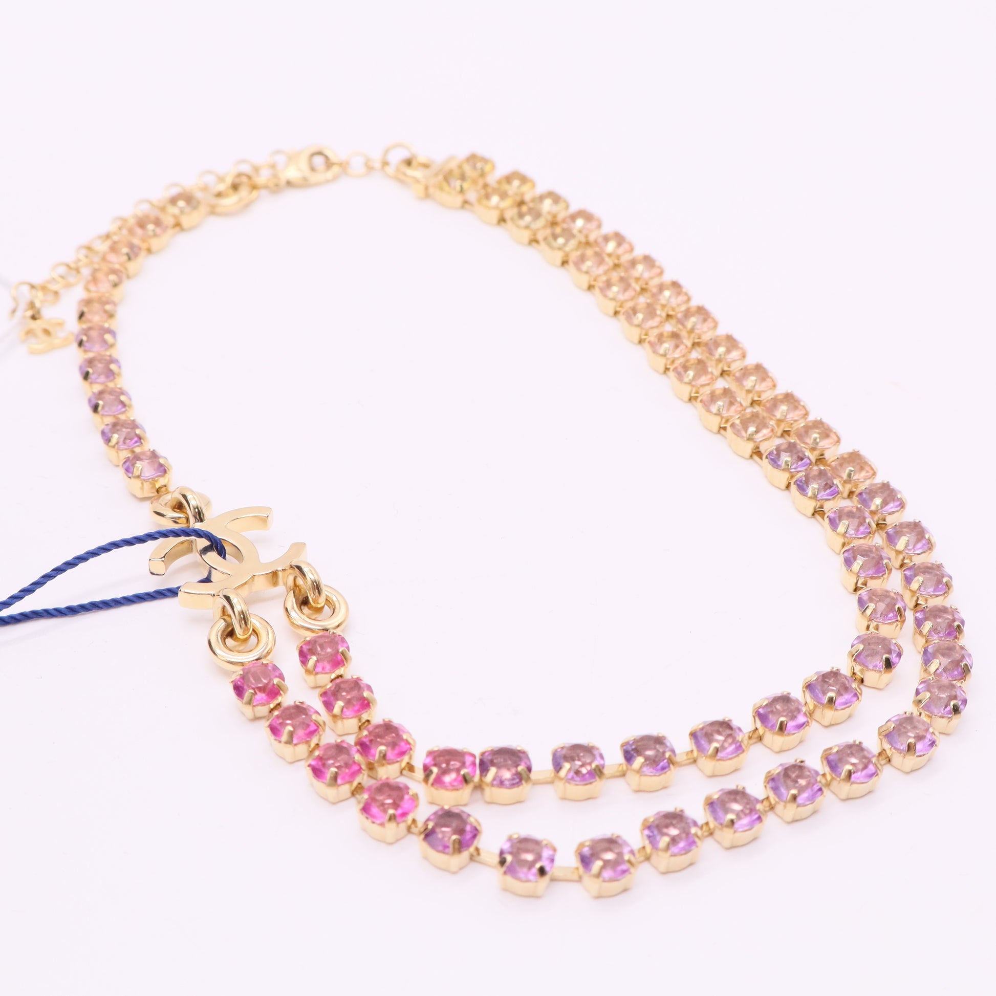 Crystal CC Long Necklace Gold Multicolorn Twins
