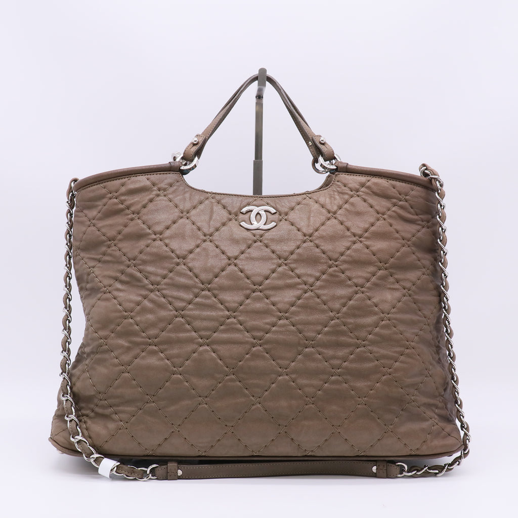 Chanel Taupe Quilted Iridescent Calfskin Leather Tote Bag B22976