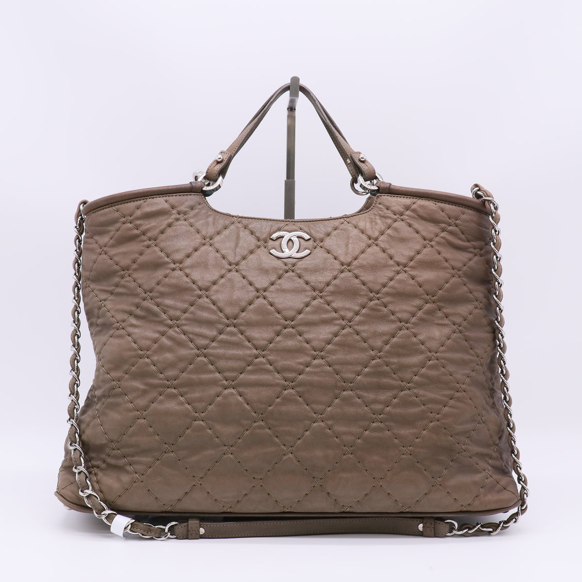 Chanel Taupe Quilted Iridescent Calfskin Leather Tote Bag B22976
