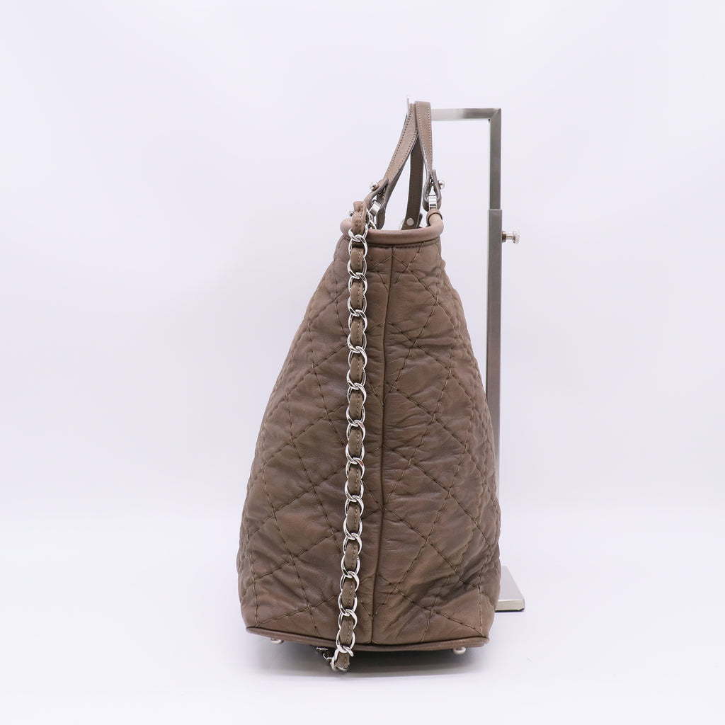 Chanel Taupe Quilted Iridescent Calfskin Leather Tote Bag B22976