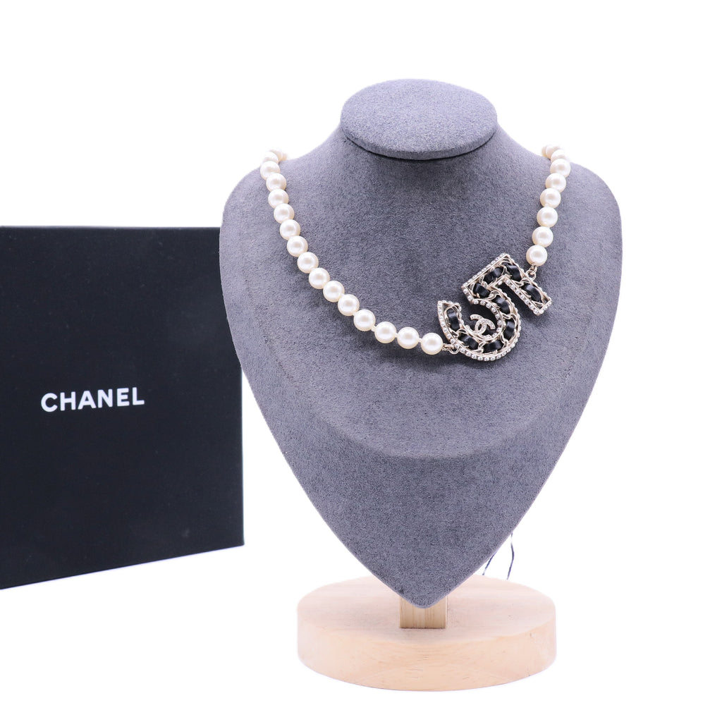 CC Pendant Short Necklace Faux Pearls and Metal with Crystals twins