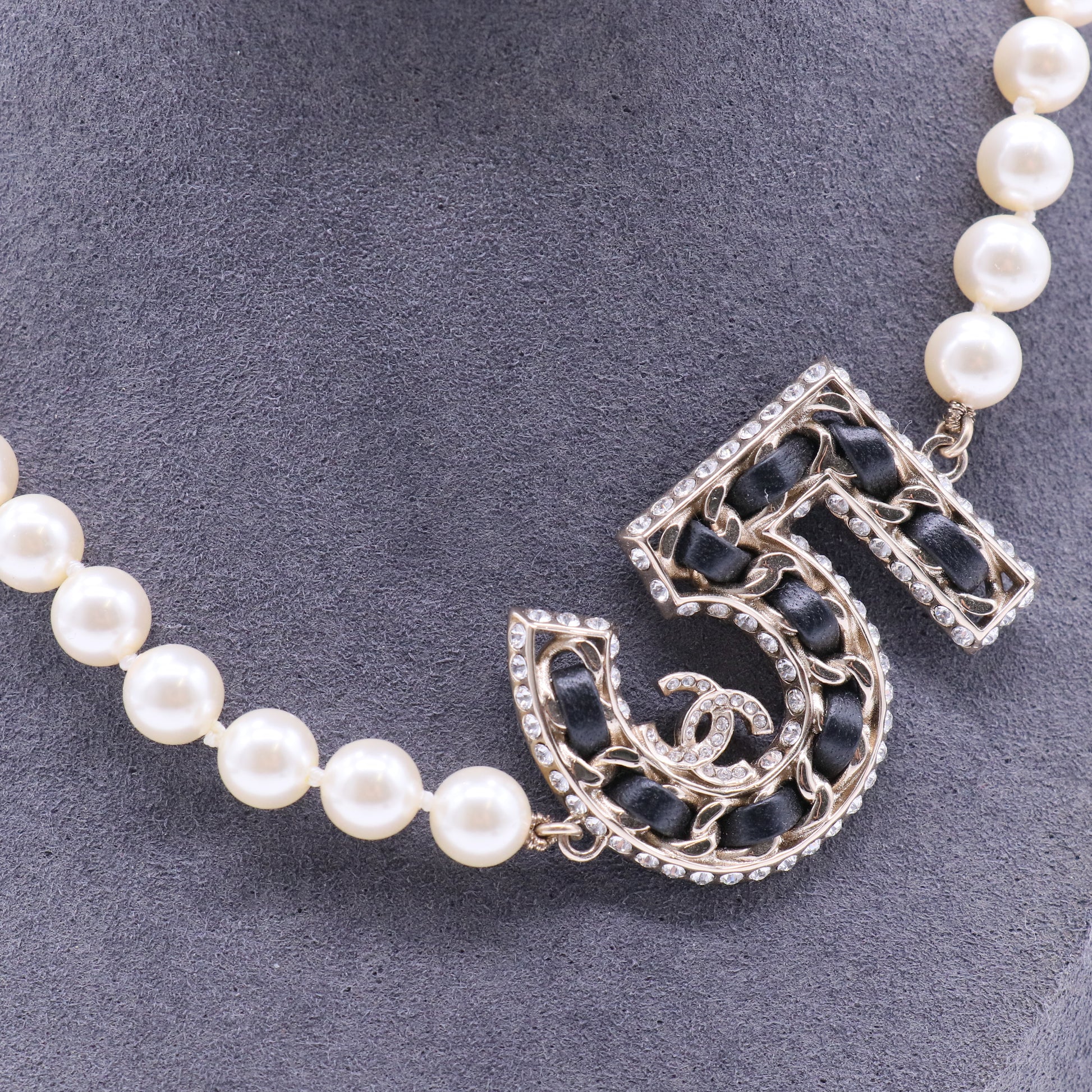 CC Pendant Short Necklace Faux Pearls and Metal with Crystals twins