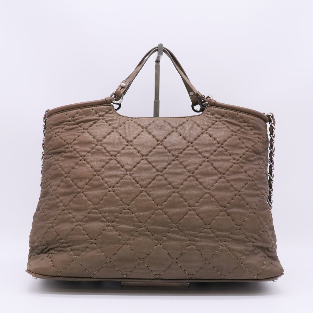 Chanel Taupe Quilted Iridescent Calfskin Leather Tote Bag B22976