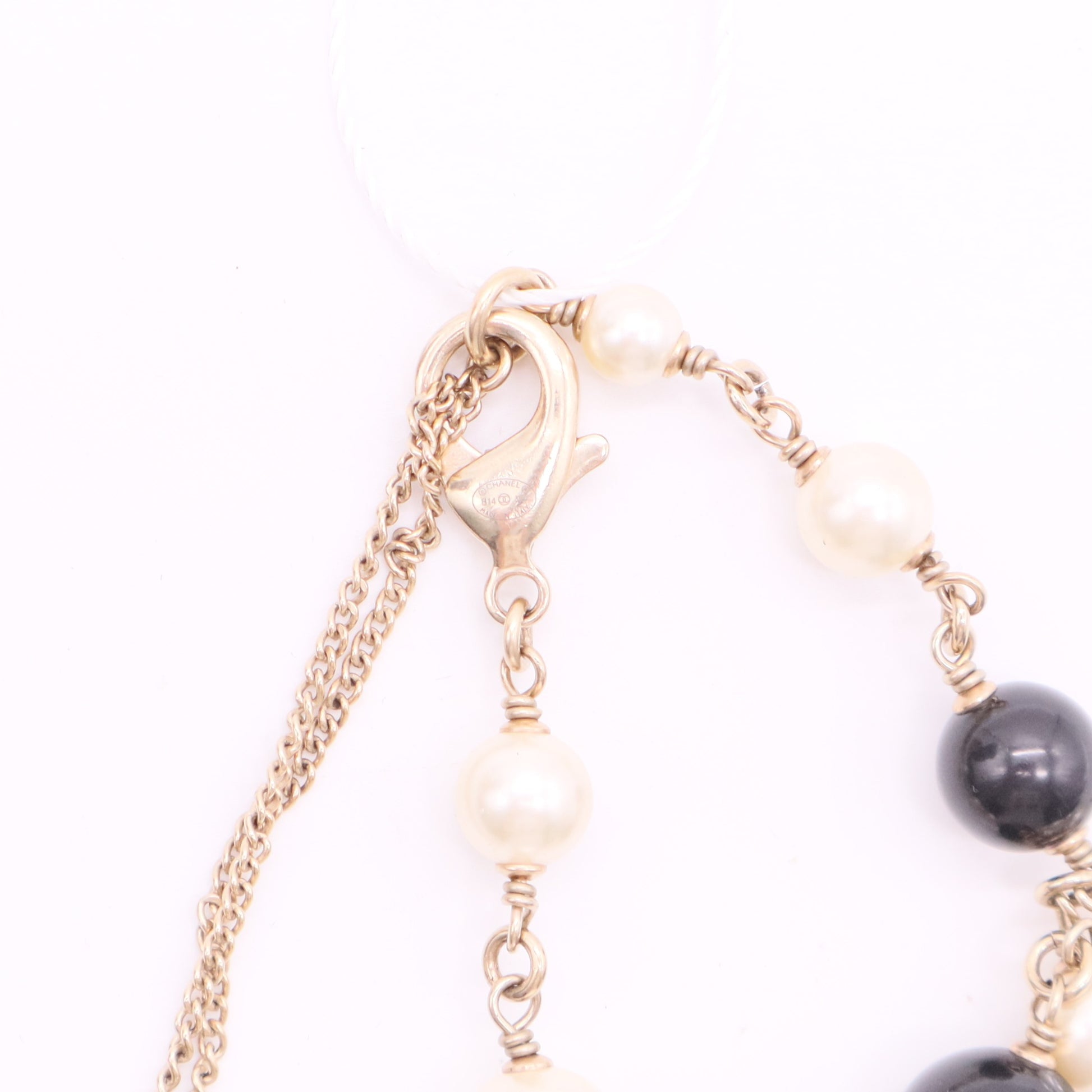 CC Faux Pearl and Black Beads Baroque Sautoir Necklace Twins