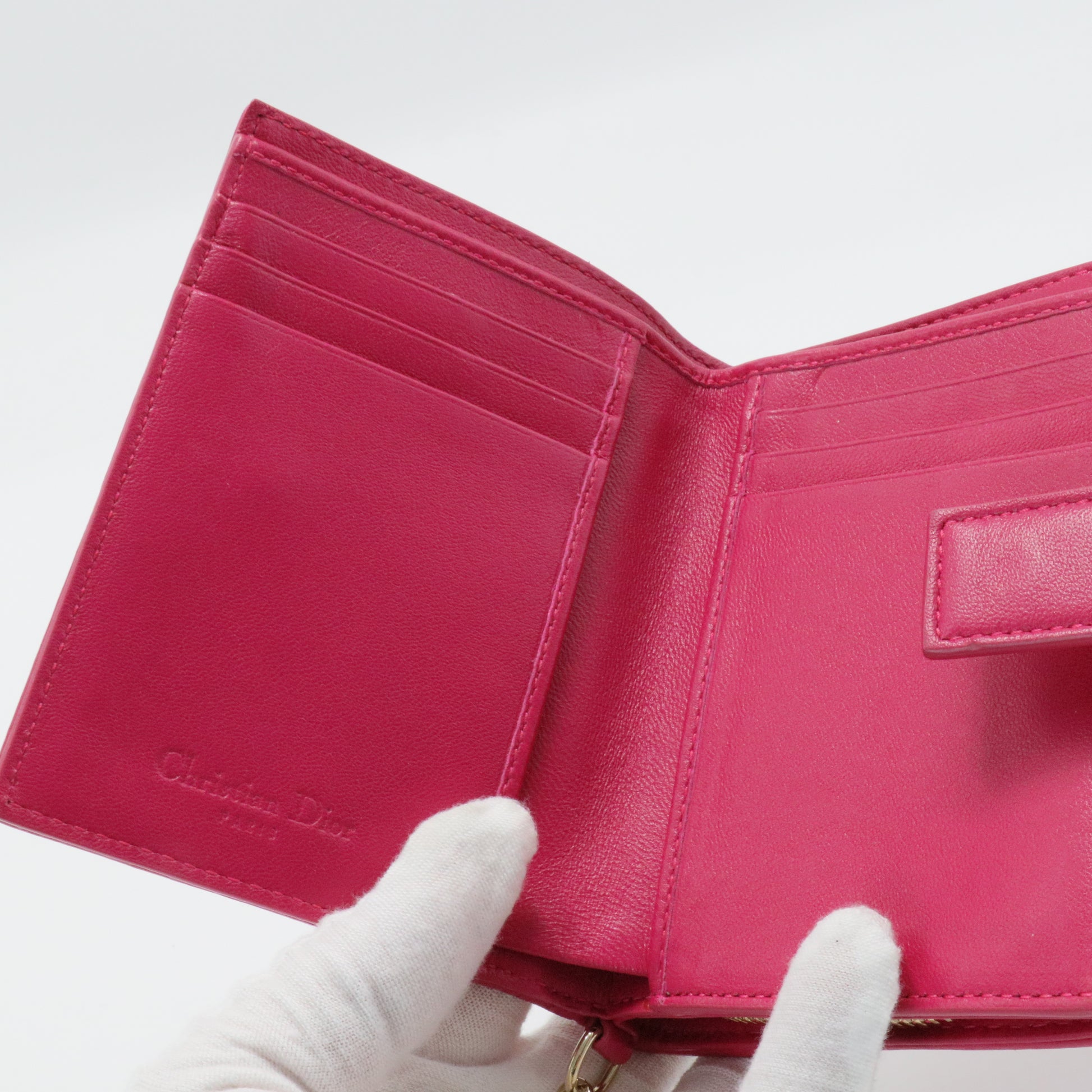 Cannage Lady Dior Wallet Quilted Pattern Bifold Wallet Cannage Pattern Compact Wallet