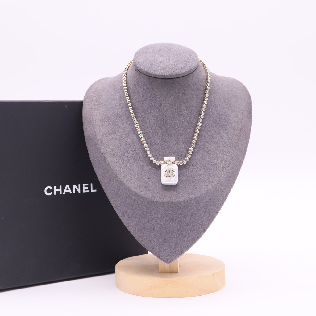 Chanel Cruise 2021 Pearl and Crystal Perfume Bottle Necklace Twins