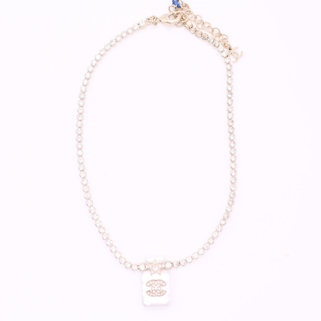Chanel Cruise 2021 Pearl and Crystal Perfume Bottle Necklace Twins