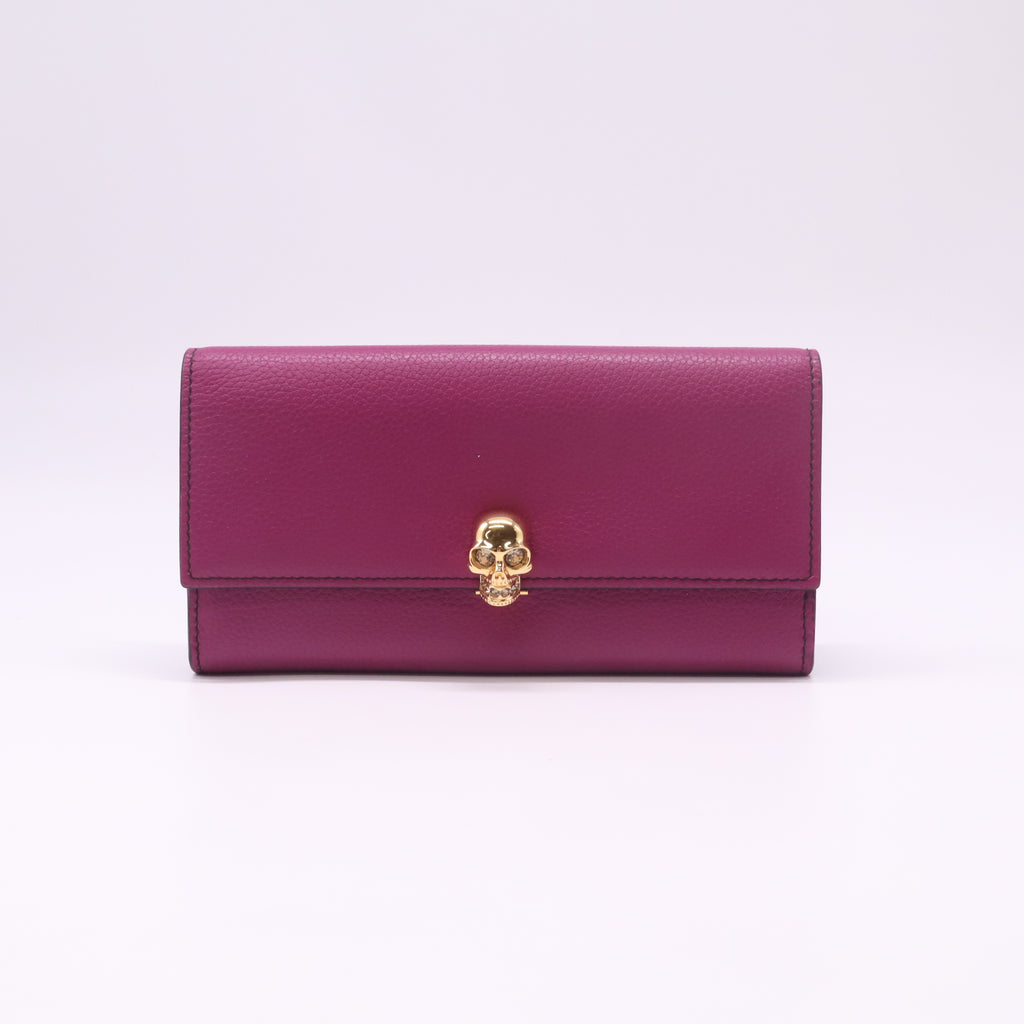Alexander McQueen Magenta Grained Leather Skull Continental Flap Wallet W22486