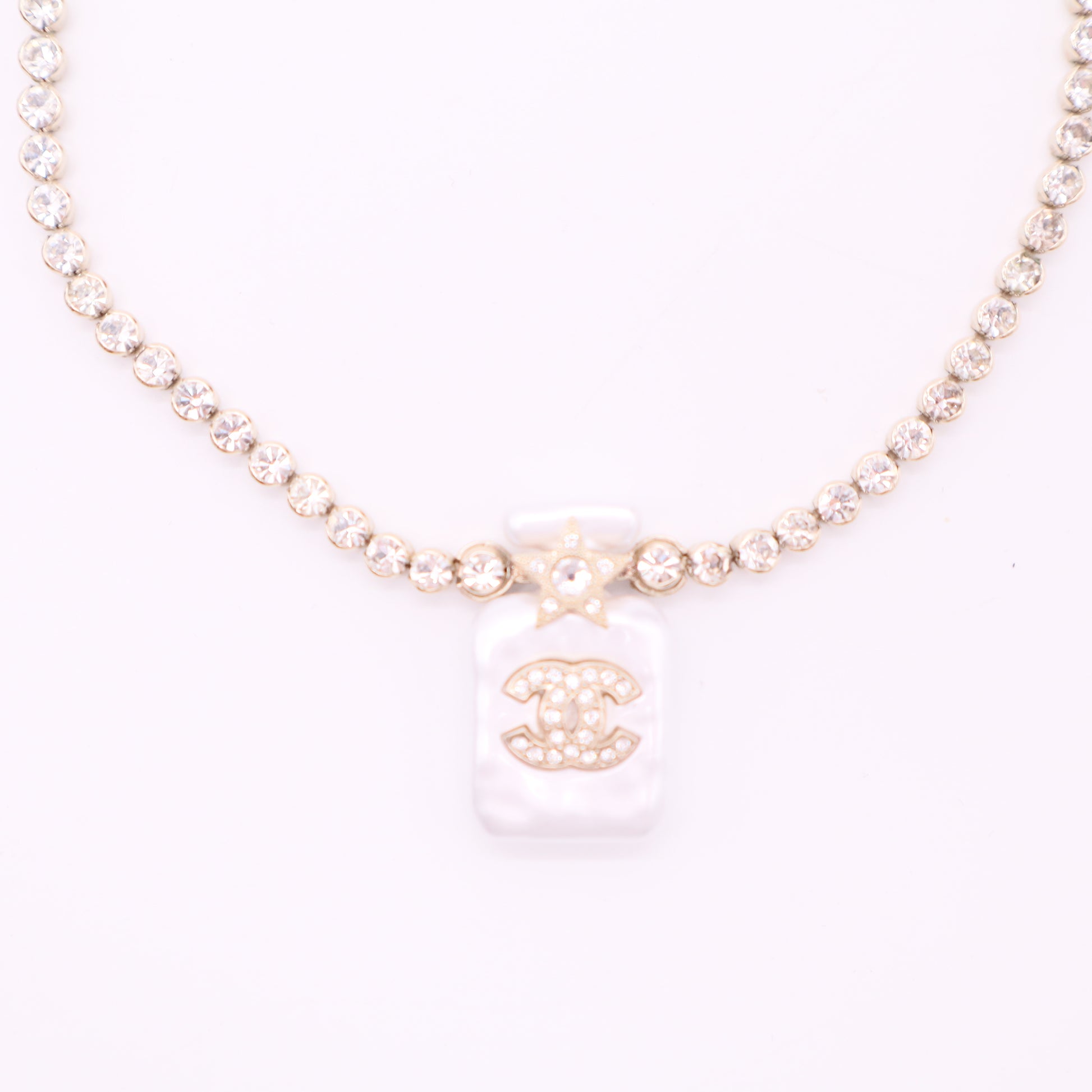 Chanel Cruise 2021 Pearl and Crystal Perfume Bottle Necklace Twins