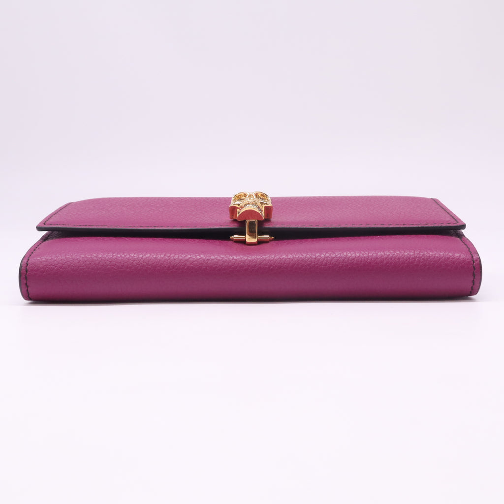 Alexander McQueen Magenta Grained Leather Skull Continental Flap Wallet W22486