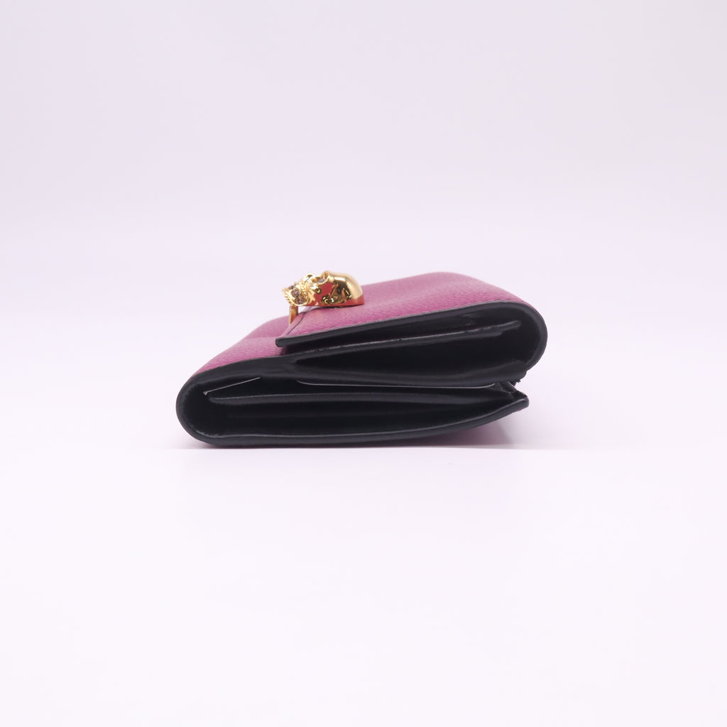 Alexander McQueen Magenta Grained Leather Skull Continental Flap Wallet W22486