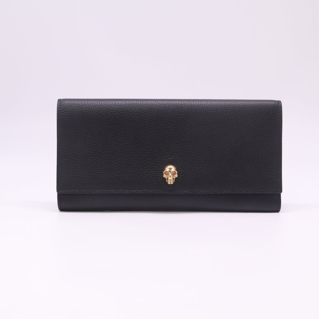 Alexander McQueen Black Grained Leather Skull Continental Flap Wallet W22483