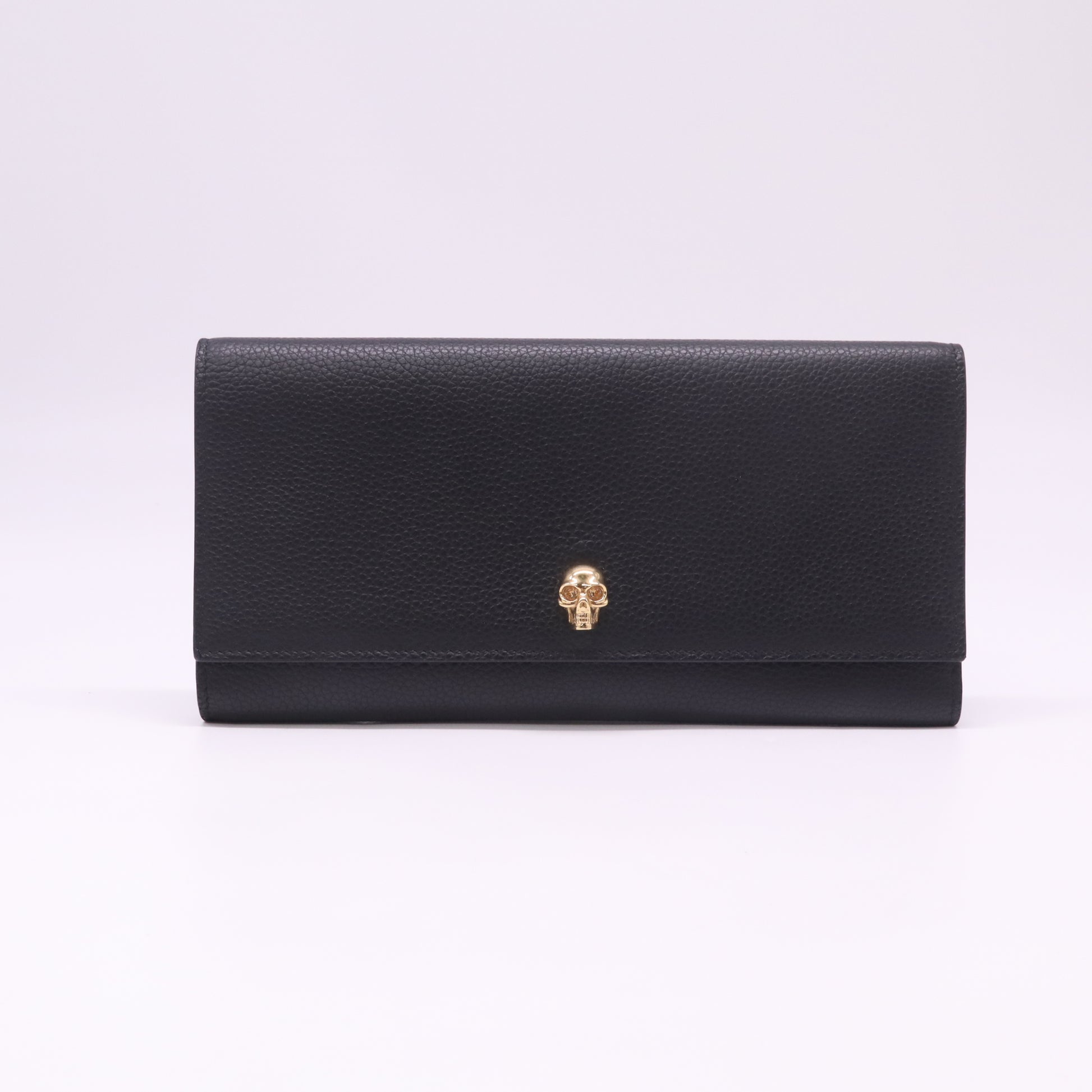 Alexander McQueen Black Grained Leather Skull Continental Flap Wallet W22483
