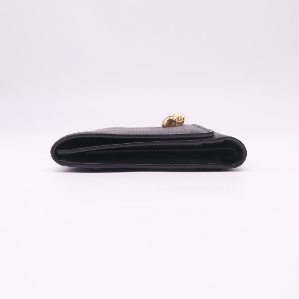 Alexander McQueen Black Grained Leather Skull Continental Flap Wallet W22483