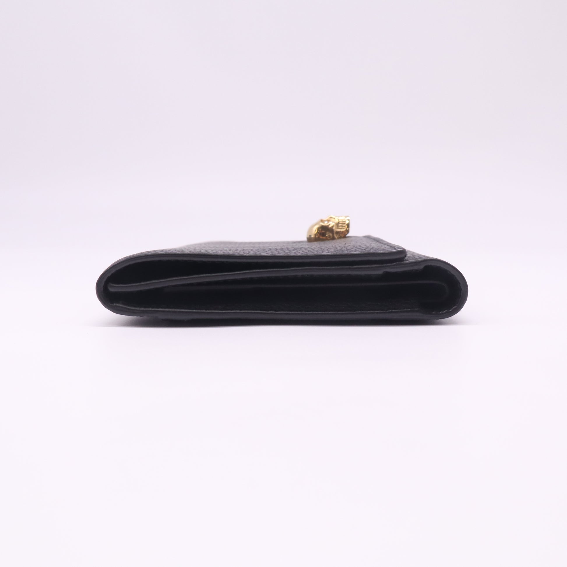 Alexander McQueen Black Grained Leather Skull Continental Flap Wallet W22483